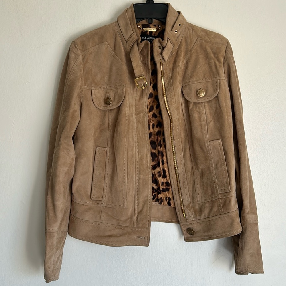 Dolce & Gabbana Goatskin Suede Zip Jacket with Buckle Details 44